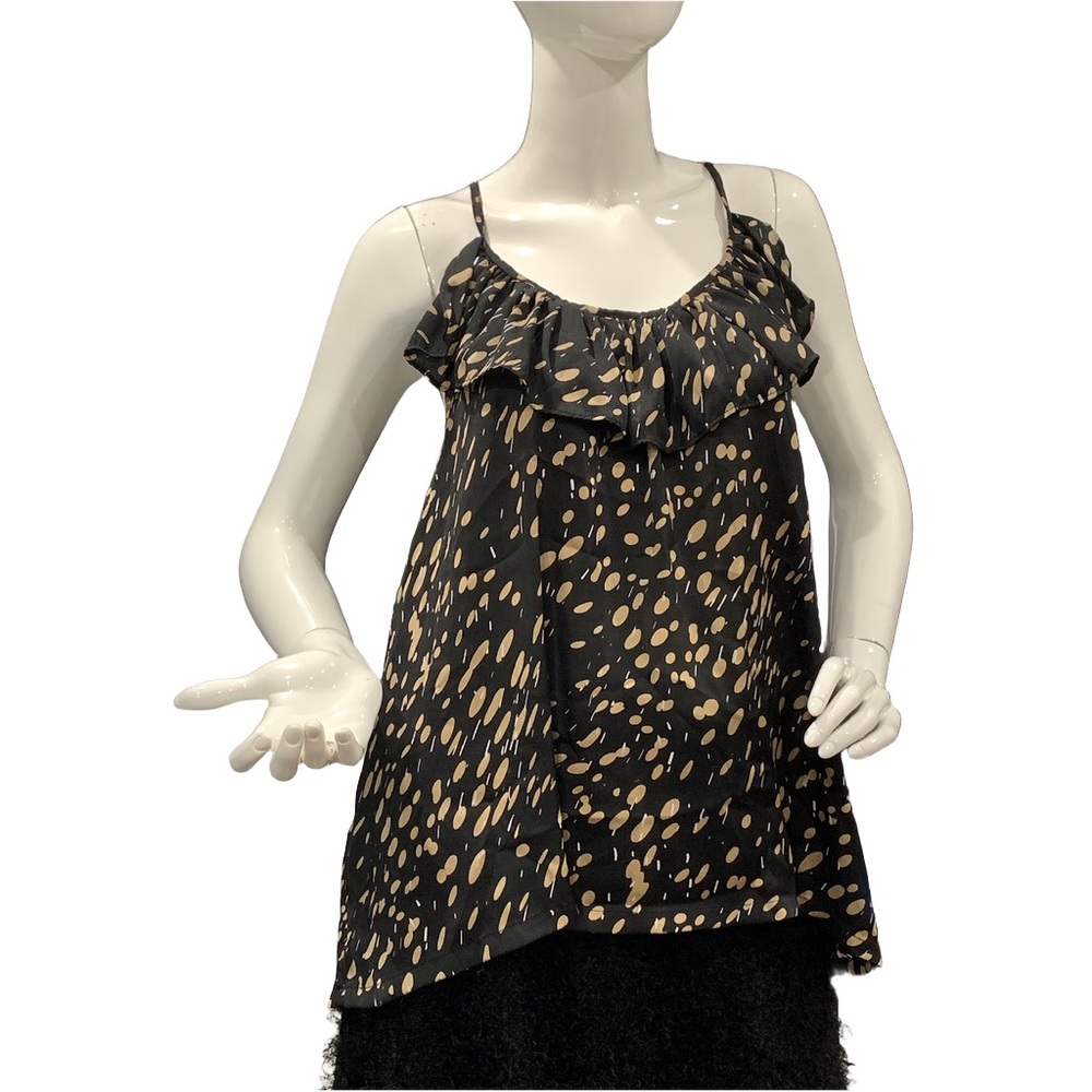 Black Tan Ruffle Racerback Tank Top Flowy Camisole One Size - Picture 10 of 15